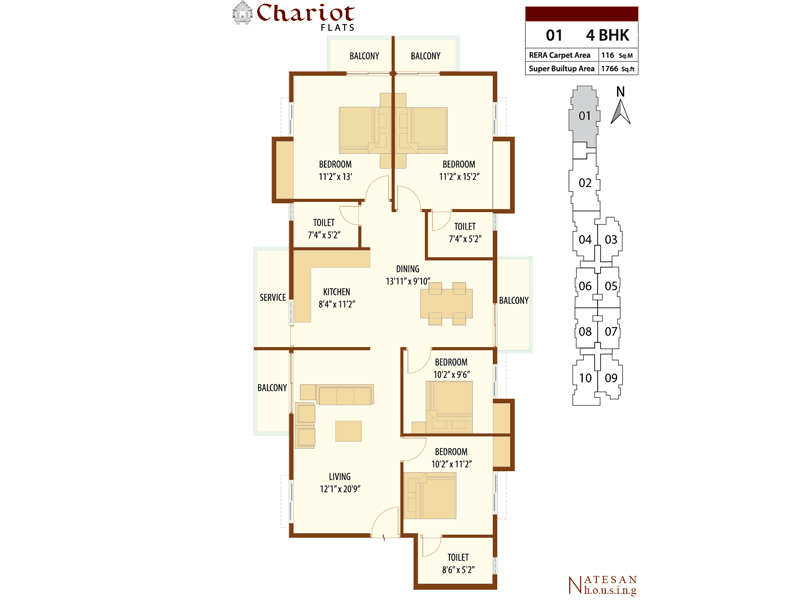 01 4BHK 1766 sft 2D Plan