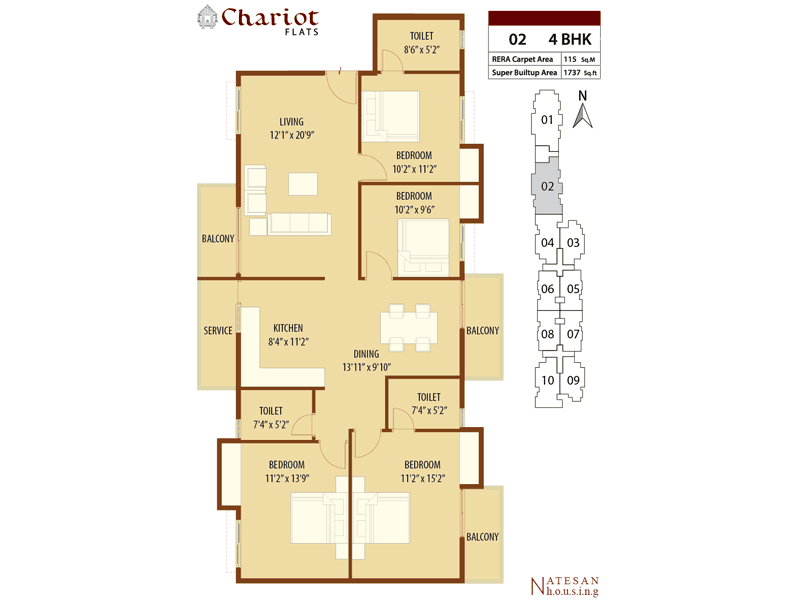 02 4BHK 1737 sft 2D Plan