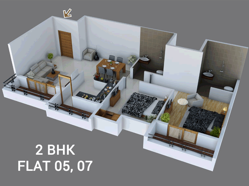 05 2BHK 988 sft 3D Plan