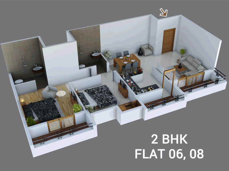 06 2BHK 973 sft 3D Plan