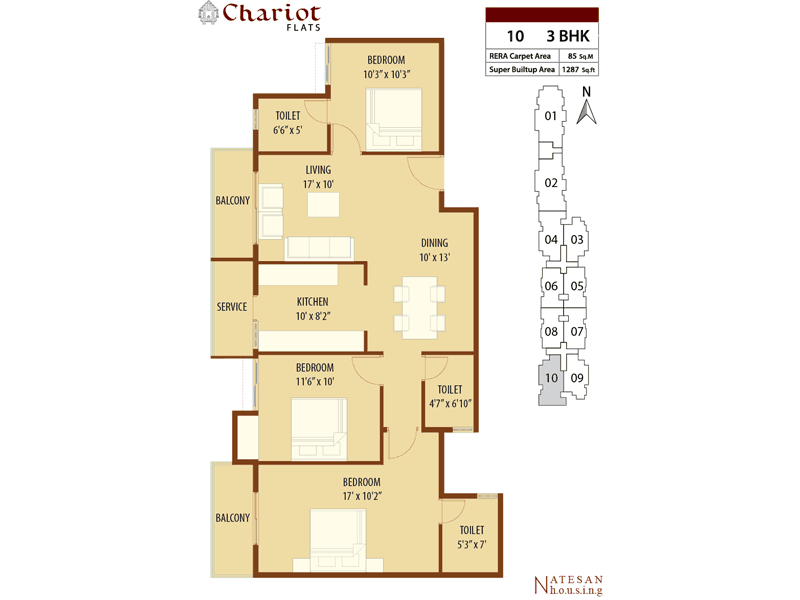 10 2BHK 1287 sft 2D Plan